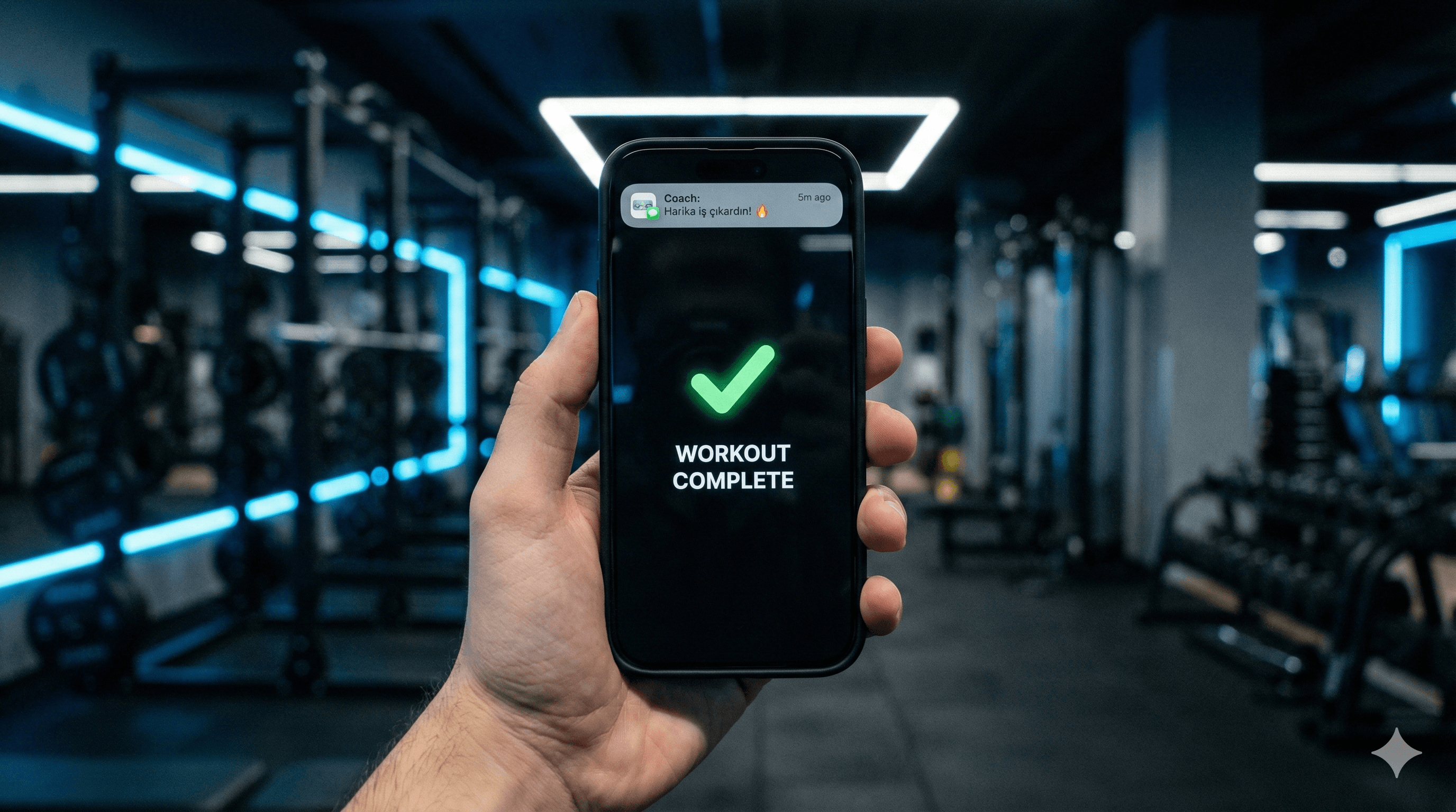 Spor salonunda mobil uygulama kullanan danışan ve bildirim